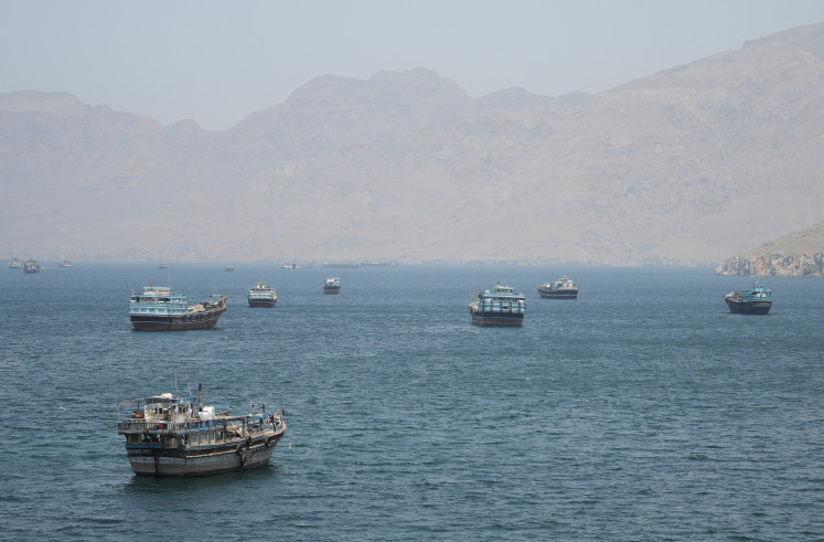 Vessels in the Strait of Hormuz, Musandam, Oman, May 8, 2026.