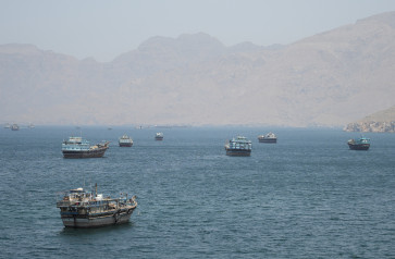 Vessels in the Strait of Hormuz, Musandam, Oman, May 8, 2026.
