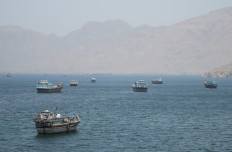 Vessels in the Strait of Hormuz, Musandam, Oman, May 8, 2026.