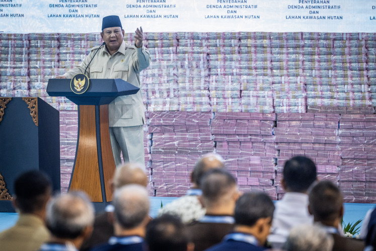President Prabowo Subianto delivers remarks during the handover of administrative fines and forest land at the Attorney General&rsquo;s Office in Jakarta on  May 13, 2026. 