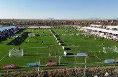 A drone shows matches during the Boys and Girls&rsquo; Semifinals at the fifth Street Child World Cup football tournament in Texcoco, near Mexico City, Mexico, on May 14, 2026. The tournament brought together street-connected young people from 28 countries, as the 2026 FIFA World Cup approaches in Mexico.