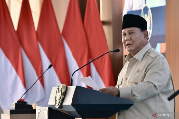 President Prabowo Subianto delivers a speech to mark the launch of a rural cooperative under the Red and White Cooperatives Program (KDMP) in Nganjuk Regency, East Java, on May 16, 2026.
