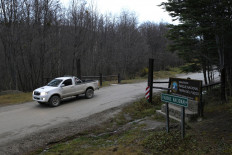 A pickup truck leaves Tierra del Fuego National Park near Ushuaia, Tierra del Fuego, Antartida e Islas del Atlantico Sur, Argentina, on May 17, 2026. 