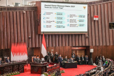 President Prabowo Subianto delivers a speech on the macroeconomic framework to lawmakers at the House building in Jakarta on May 20, 2026. 