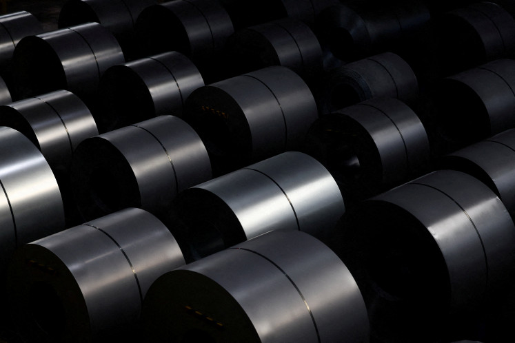 Steel coils are pictured on Nov. 5, 2025, at a ThyssenKrupp steel factory in Duisburg, Germany.