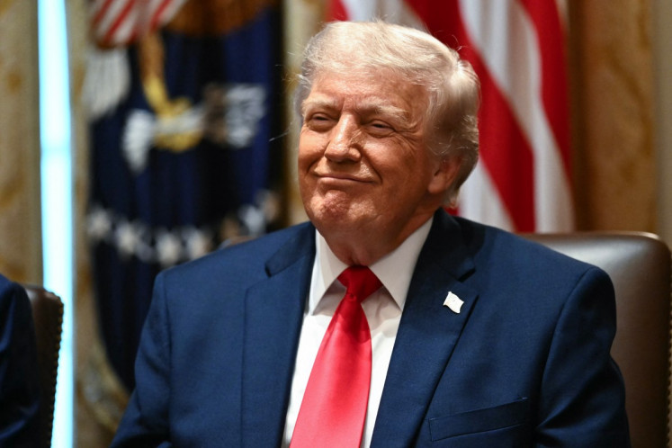 US President Donald Trump reacts during a cabinet meeting in the Cabinet Room of the White House in Washington, DC, on May 27, 2026.