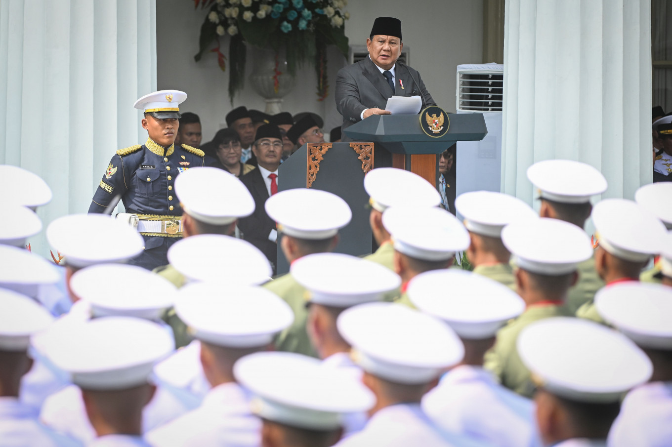 President Prabowo Subianto delivers his speech on June 1 during a ceremony at the Foreign Ministry&rsquo;s Pancasila building to celebrate the birth of Pancasila, in Jakarta.