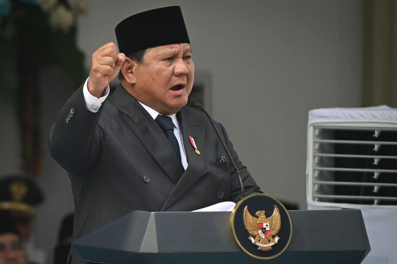 President Prabowo Subianto delivers a speech during a ceremony on June 1 at the Foreign Ministry&rsquo;s Pancasila building to celebrate the birth of Pancasila 81 years ago, in Jakarta.