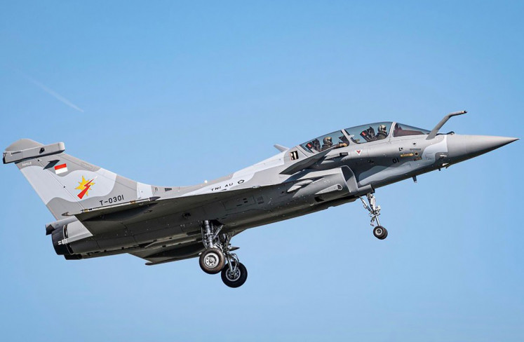 The first flight of the Air Force&rsquo;s Rafale B, registration number T-0301, takes place in M&eacute;rignac, Bordeaux, France, on Sept. 19, 2025. (Courtesy of the Indonesian Air Force)
