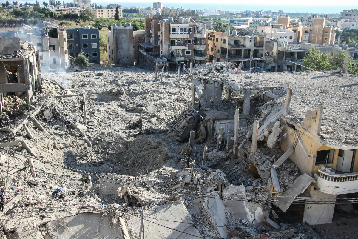 A photograph shows the aftermath of Israeli airstrikes in the Burj al-Chamali area near the southern city of Tyre, Lebanon, on June 2, 2026.