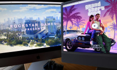This illustration photo created in Los Angeles, the United States, on Dec. 5, 2023, shows Rockstar Games&rsquo; 'Grand Theft Auto 6' trailer played on computer screens. The first trailer for 'Grand Theft Auto VI' was officially released ahead of schedule Dec. 4, 2023 due to a leak, touting a 2025 release for the next chapter of the massively successful video game franchise.