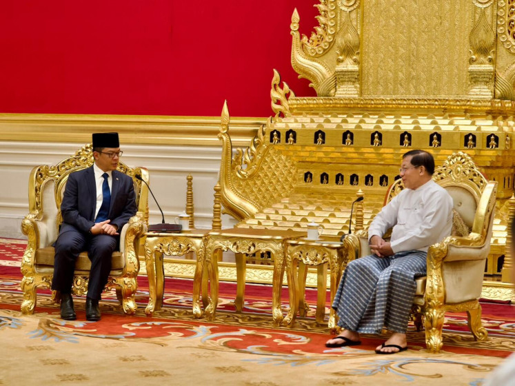 Long time no see: Foreign Minister Sugiono (left) pays a courtesy call to Myanmar's junta leader Gen. Min Aung Hlaing on June 8, marking the first high-level meeting between Jakarta and Naypyidaw since the military coup d'etat in 2021.