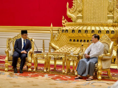 Long time no see: Foreign Minister Sugiono (left) pays a courtesy call to Myanmar's junta leader Gen. Min Aung Hlaing on June 8, marking the first high-level meeting between Jakarta and Naypyidaw since the military coup d'etat in 2021.