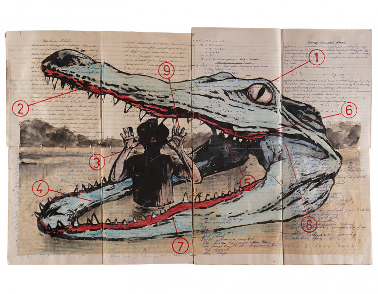 Predatory power: Crocodile of the Land, a mixed-media artwork by Agus Suwage that is exhibited at the 2026 Venice Biennale, uses land and sea crocodiles as metaphors to examine human greed, expansionism and the pursuit of power.