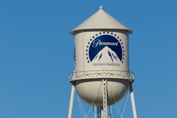 The Paramount water tower is shown on the Paramount studio lot in Los Angeles, the United States, on Jan. 13, 2026.