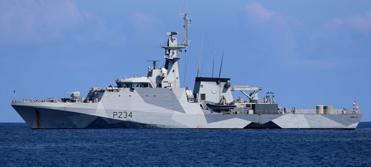 The Royal Navy's HMS Tamar is seen in an undisclosed location in this undated picture. The Batch 2 River-Class offshore patrol vessel (OPV) is forward deployed permanently in the Indo-Pacific region together with sister ship HMS Spey.