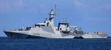 The Royal Navy's HMS Tamar is seen in an undisclosed location in this undated picture. The Batch 2 River-Class offshore patrol vessel (OPV) is forward deployed permanently in the Indo-Pacific region together with sister ship HMS Spey.