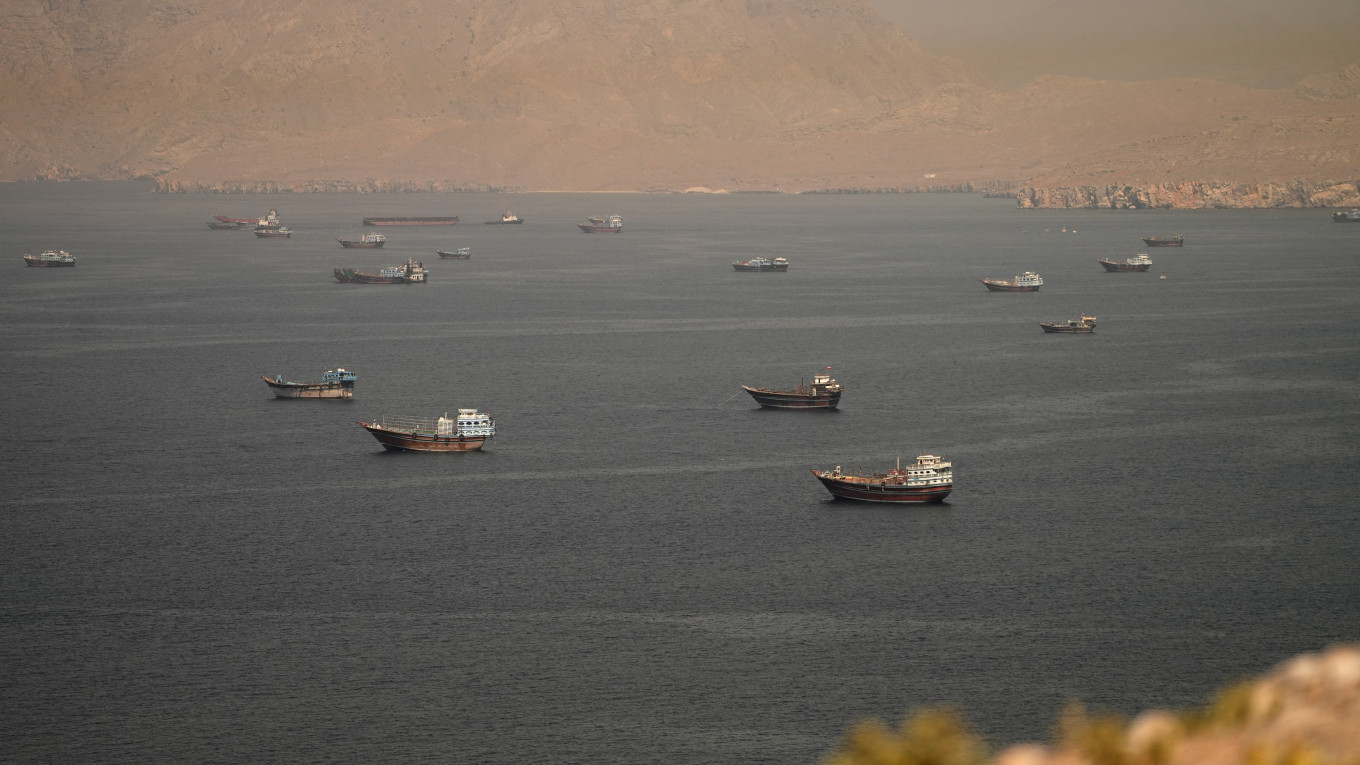 Vessels at the Strait of Hormuz, as seen from Musandam, Oman, on June 18, 2026.