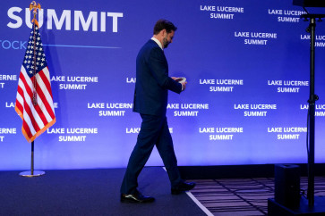 US Vice President JD Vance walks after speaking to members of the media at the Buergenstock Resort Lake Lucerne, after the US and Iran held high-level talks at the Lake Lucerne Summit, near Stansstad, Switzerland, June 22, 2026.