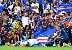 Cape Verde players celebrate after the FIFA World Cup 2026 Group H match against Saudi Arabia at the Houston Stadium in Houston, Texas, the United States on June 26, 2026 as they qualify for the knockout stages of the World Cup.