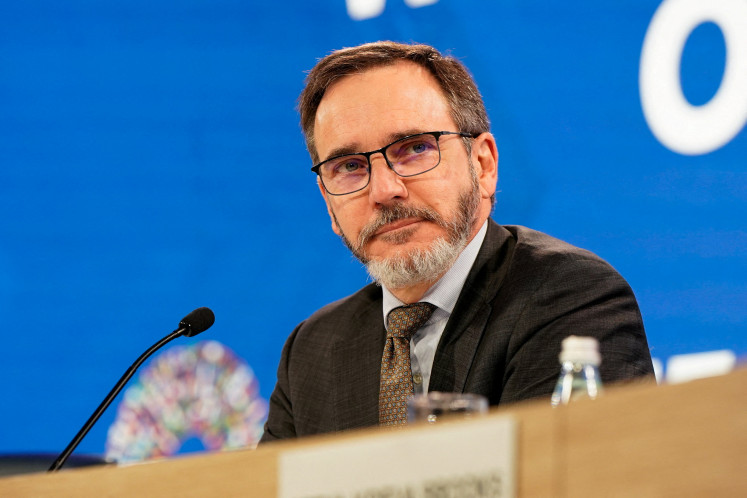 International Monetary Fund chief economist Pierre-Olivier Gourinchas attends the &ldquo;World Economic Outlook&rdquo; press briefing at the&nbsp;IMF/World Bank 2025 Annual Meetings in Washington, DC, on Oct. 14, 2025.