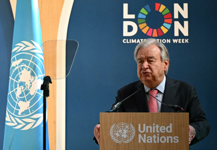 United Nations Secretary-General Antonio Guterres delivers a speech on June 23 at the Climate Innovation Forum at the Guildhall in Central London, part of a series of events held during London Climate Action Week 2026 from June 20 to 28.