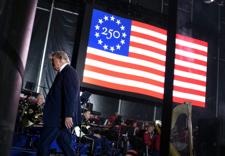 President Donald Trump leaves after speaking during a rally to kick off the Great American State Fair on the National Mall on June 24, 2026 in Washington, DC. 