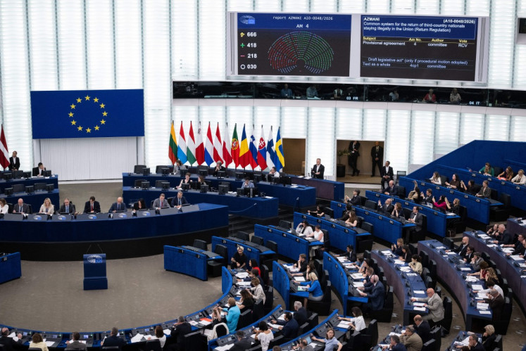 Members of the European Parliament vote at the European Parliament in Strasbourg, eastern France, on June 17, 2026.