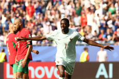 France's forward #07 Ousmane Dembele celebrates scoring his team's second goal during the 2026 World Cup football tournament quarter-final match between France and Morocco at Boston Stadium in Foxborough on July 9, 2026. 