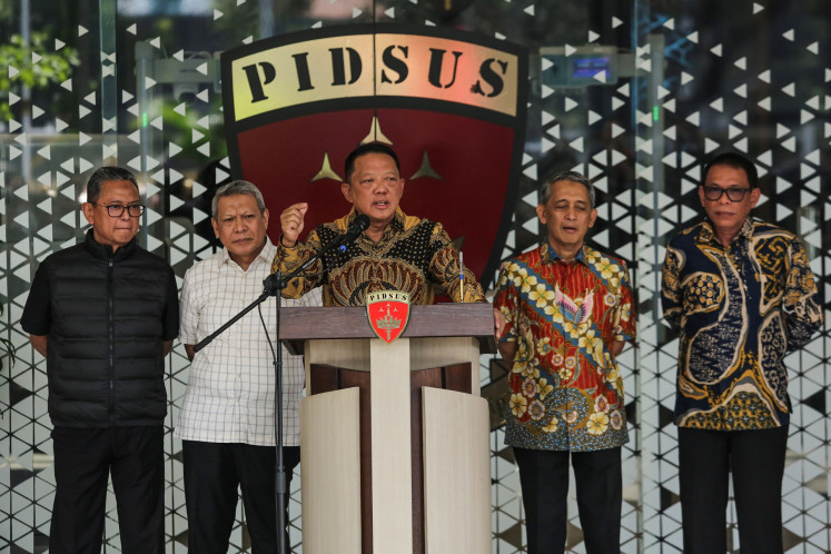 Febrie Adriansyah (center), the then-assistant attorney general for special crimes (Jampidsus), talks to journalists during a press briefing on July 10, 2026, at the Attorney General&rsquo;s Office (AGO) in Kebayoran Baru, South Jakarta.