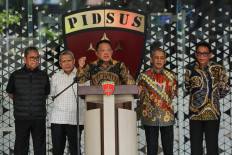 Febrie Adriansyah (center), the then-assistant attorney general for special crimes (Jampidsus), talks to journalists during a press briefing on July 10, 2026, at the Attorney General&rsquo;s Office (AGO) in Kebayoran Baru, South Jakarta.