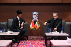 Foreign Minister Sugiono (left) talks with Iranian Foreign Minister Abbas Araghchi during a bilateral meeting in Mashhad, Iran on July 10, 2026, on the sidelines of the funeral for Iranian late supreme leader Ali Khamenei, who was slain in the United States-Israeli strike on Iran in February.