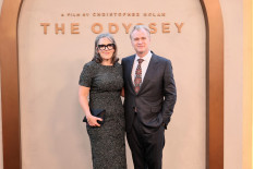 Producer Emma Thomas (left) and director Christopher Nolan attend 'The Odyssey' New York Premiere at AMC Lincoln Square Theater on July 14, 2026 in New York City, the United States.