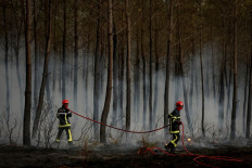 Firefighters battle a forest fire in Saint-Jean-d'Illac, some 30km from Bordeaux, on July 26, 2026 as a wildfire has been ravaging the forest north of the Arcachon Basin (Gironde).