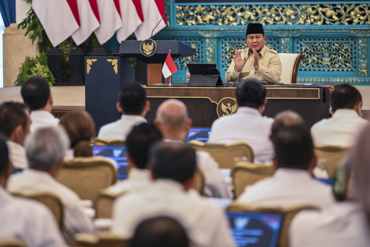 President Prabowo Subianto gestures as he speaks during a meeting with Chamber of Commerce and Industry (Kadin) members at the State Palace on August 31, 2026. 