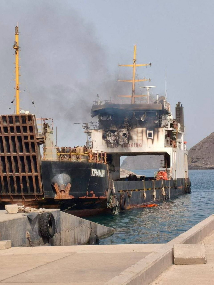 Damage to the cargo vessel MV Tihamah is visible in Murad, Yemen, on Aug. 11, 2026. Yemen's transport ministry said four crew members were killed after the vessel was attacked in the Bab el-Mandeb Strait.