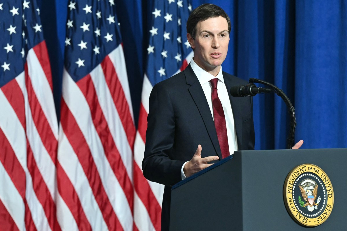 Jared Kushner, son-in-law of US President Donald Trump, speaks during the inaugural meeting of the Board of Peace at the US Institute of Peace in Washington, DC, on February 19, 2026.
