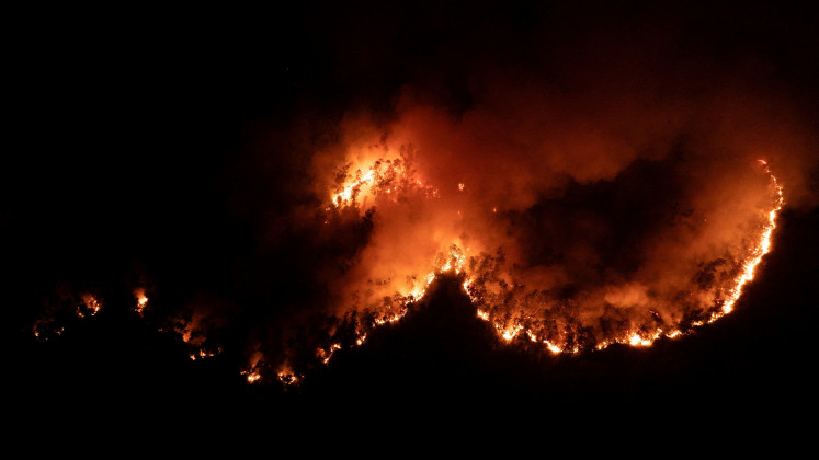 Flames rise from a wildfire on Aug. 13 in Palangka Raya, Central Kalimantan.