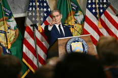 US Secretary of the Treasury Scott Bessent takes questions from reporters as he speaks during a press conference in Washington, DC on August 24, 2026.