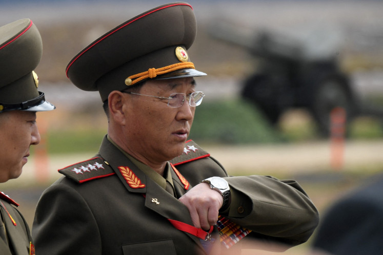 In this file photo dated April 23, 2019, North Korean Defense Minister No Kwang Chol tours war exhibitions at the military Patriot Park outside Moscow. The minister was in the Russian capital to attend the VIII Moscow Conference on International Security.