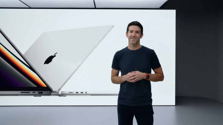 Apple&rsquo;s John Ternus introduces the new MacBook Pro during an online event unveiling new products at Apple Park in Cupertino, California on October 18, 2021. 