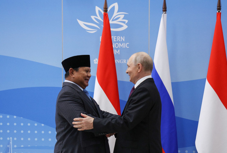 Russia's President Vladimir Putin and Indonesian President Prabowo Subianto hold a meeting on Sept. 3 on the sidelines of the Eastern Economic Forum in Vladivostok, Russia.