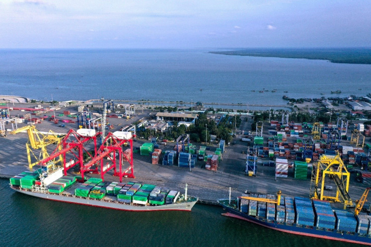 Containers are loaded onto ships at the Belawan New Container Terminal (BNCT) in Medan, North Sumatra, located in the Malacca Strait. BNCT has been developed and operated through a partnership between the INA, Pelindo and DP World.