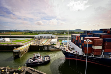 The container ship CMA CGM Arctic, sailing under the Maltese flag, passes through the Cocoli Locks of the Panama Canal in Panama City, Panama on Sept. 3, 2026, ahead of reduced transit measures linked to the El Ni&ntilde;o weather phenomenon that are set to come into force on Sept. 4.