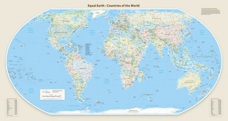 This handout graphic provided by Equal Earth shows the Equal Earth cartographic projection. The United Nations General Assembly voted on Sept. 4, 2026, to back a resolution spearheaded by several African countries to adopt a map that makes their continent bigger while shrinking North America and Europe, which aimed at &ldquo;a more accurate representation&ldquo; of continental landmasses.