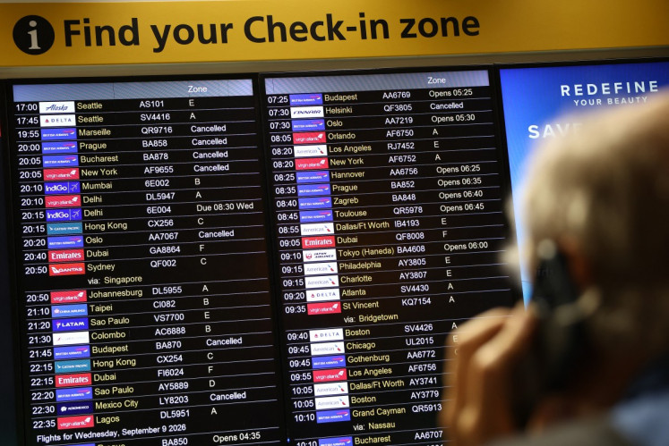 Cancelled flights are pictured on an electronic check-in display board at Terminal 3 of London Heathrow airport, west of London on September 8, 2026, following major disruption due an issue affecting the NATS air traffic control systems. Flights to and from the UK were cancelled on September 8, due to a &ldquo;technical issue&ldquo; affecting UK's National Air Traffic Services (NATS), which says it is working to resolve the situation.
