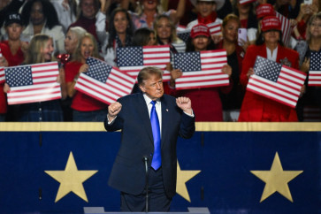 US President Donald Trump&nbsp;dances at the conclusion of his remarks during the Republican National Midterm Convention at the American Airlines Center in Dallas, Texas on September 9, 2026. 