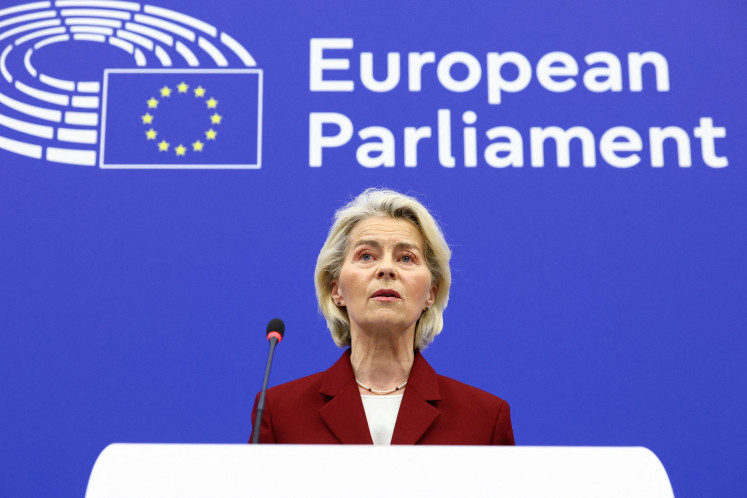 European Commission President Ursula von der Leyen attends a press conference with Executive Vice-President of the European Commission for Technological Sovereignty, Security, and Democracy Henna Virkkunen (not pictured) to present the EU Kids Act, in Strasbourg, France September 17, 2026.