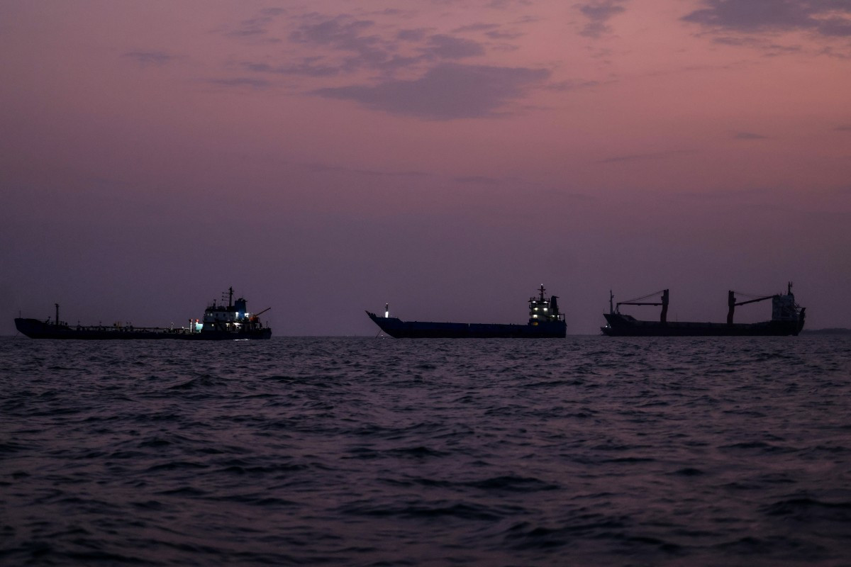 Vessels transit the Strait of Hormuz off the coast of the port city of Bandar Abbas in southern Iran on September 5, 2026.