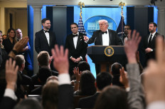 US President Donald Trump takes questions during a press briefing in the Brady Briefing Room at the White House in Washington, DC, on April 25, 2026.
